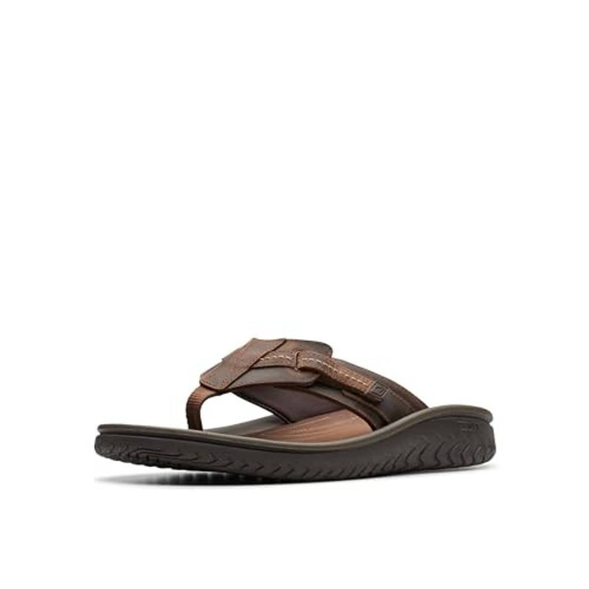 Men's brown beeswax leather slide sandals, three-quarter view