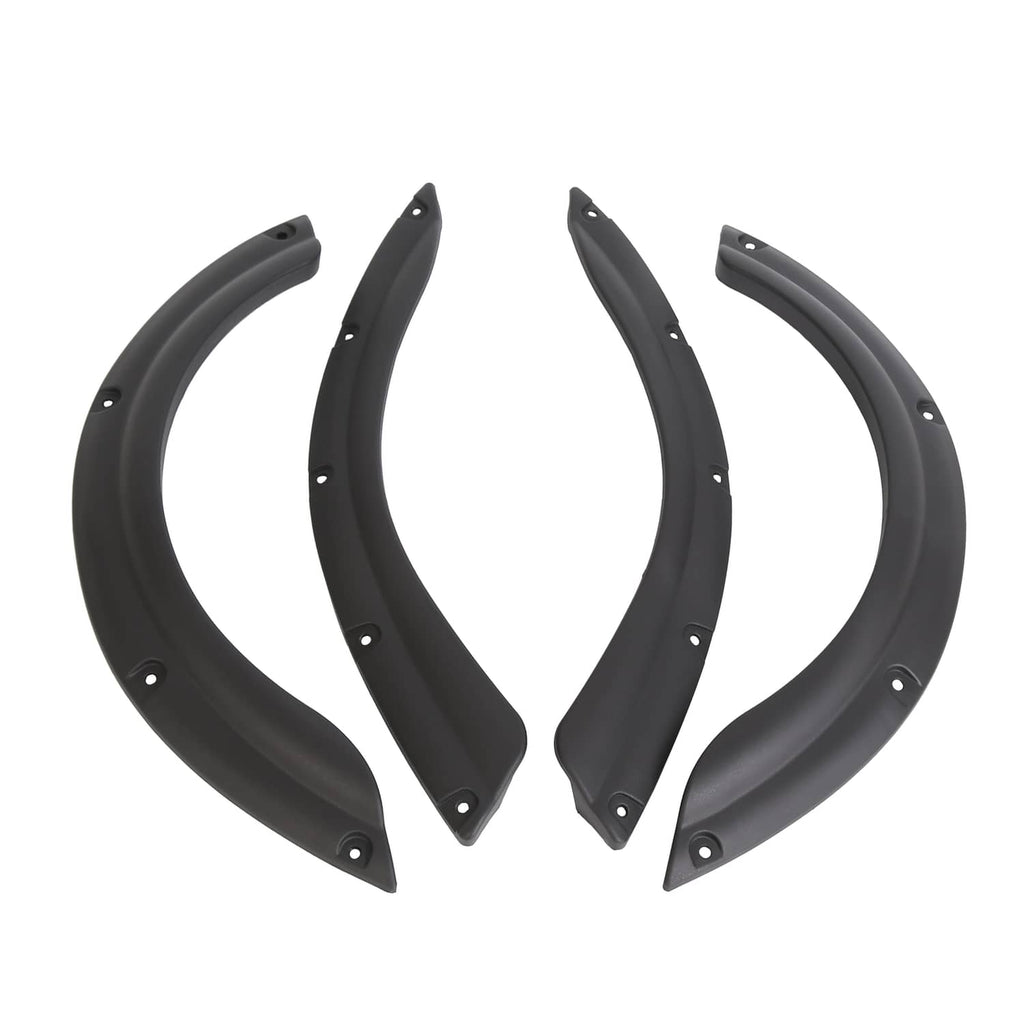 Golf cart fender flare set with curved black plastic pieces, multiple pre-drilled holes