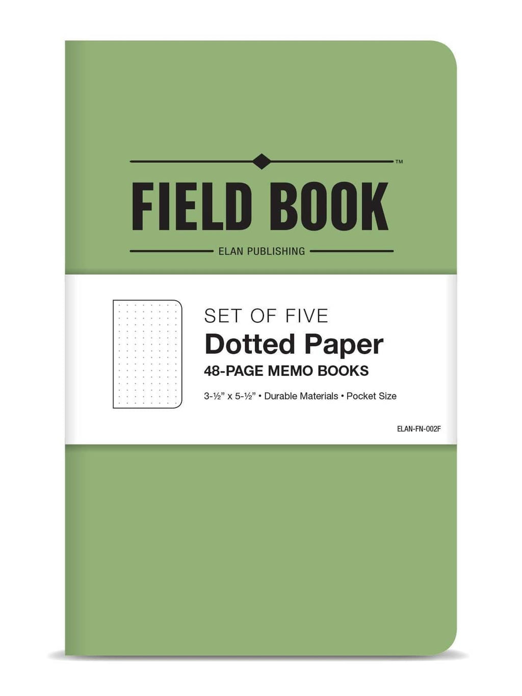Green Field Book notebook, set of five with dotted memo paper, 48 pages each