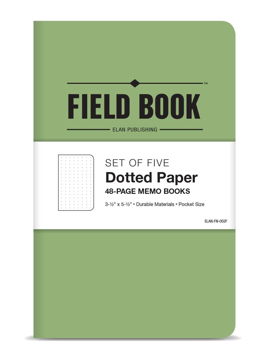 Green Field Book notebook, set of five with dotted memo paper, 48 pages each
