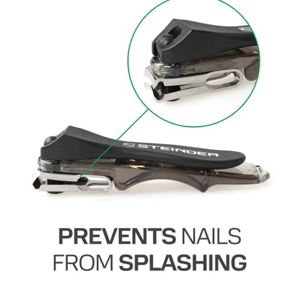 Black nail clipper with stainless cutting edge and protective blade guard
