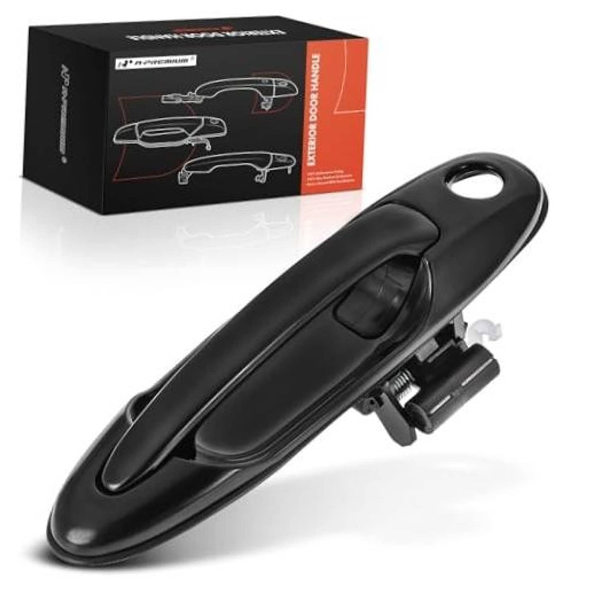 Front right exterior door handle, smooth black finish, ready-to-install ABS plastic
