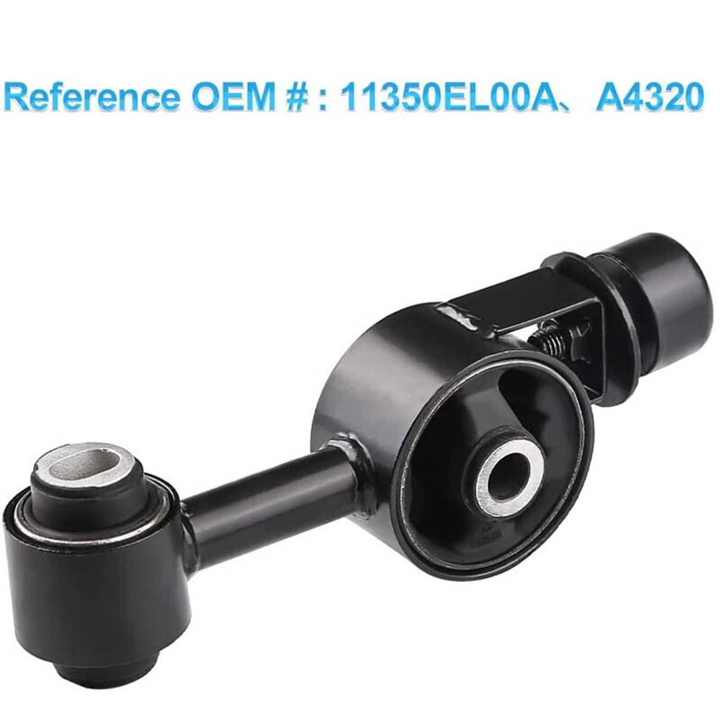 Upper engine motor mount with black rubber isolator and steel connecting rod