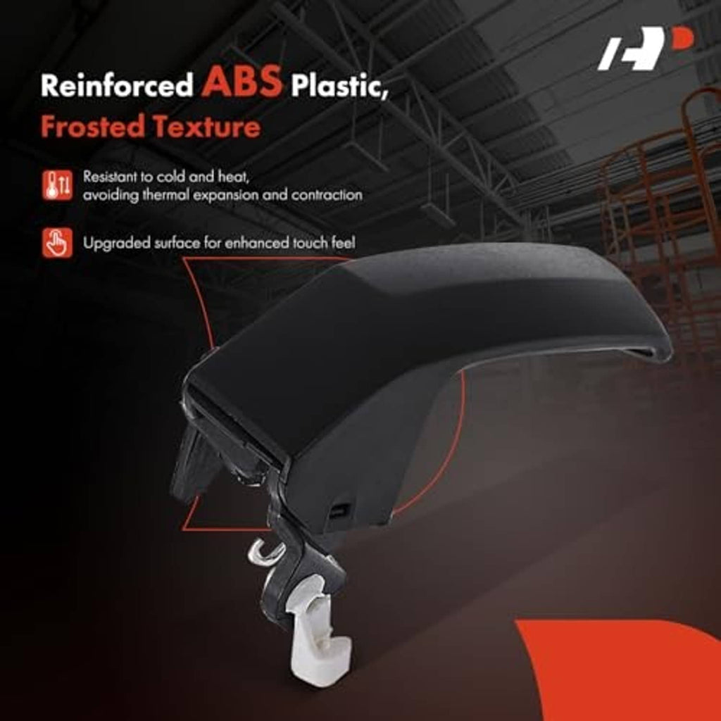 Textured black ABS interior door handle with metal latch and mounting bracket