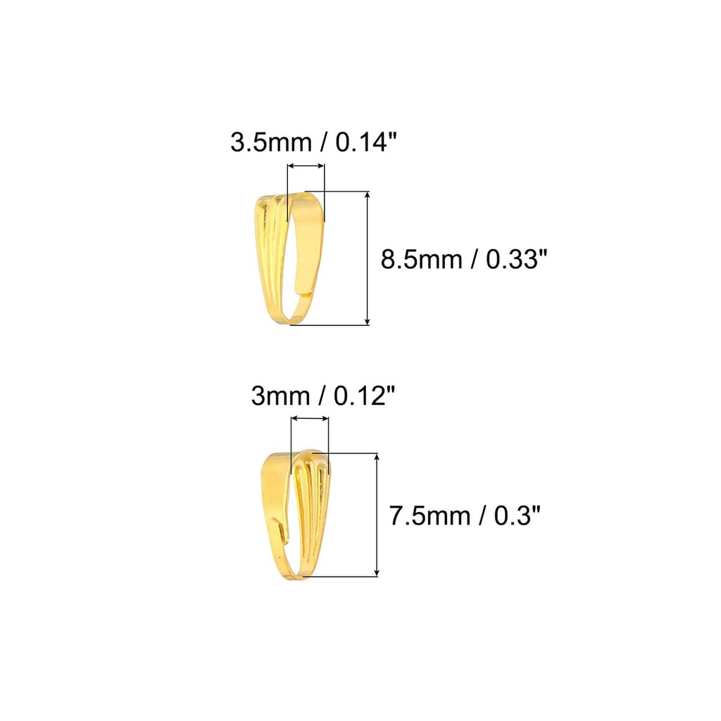 Snap bail hook pinch charm size diagram: 8.5mm height, 3.5mm width, 3mm base