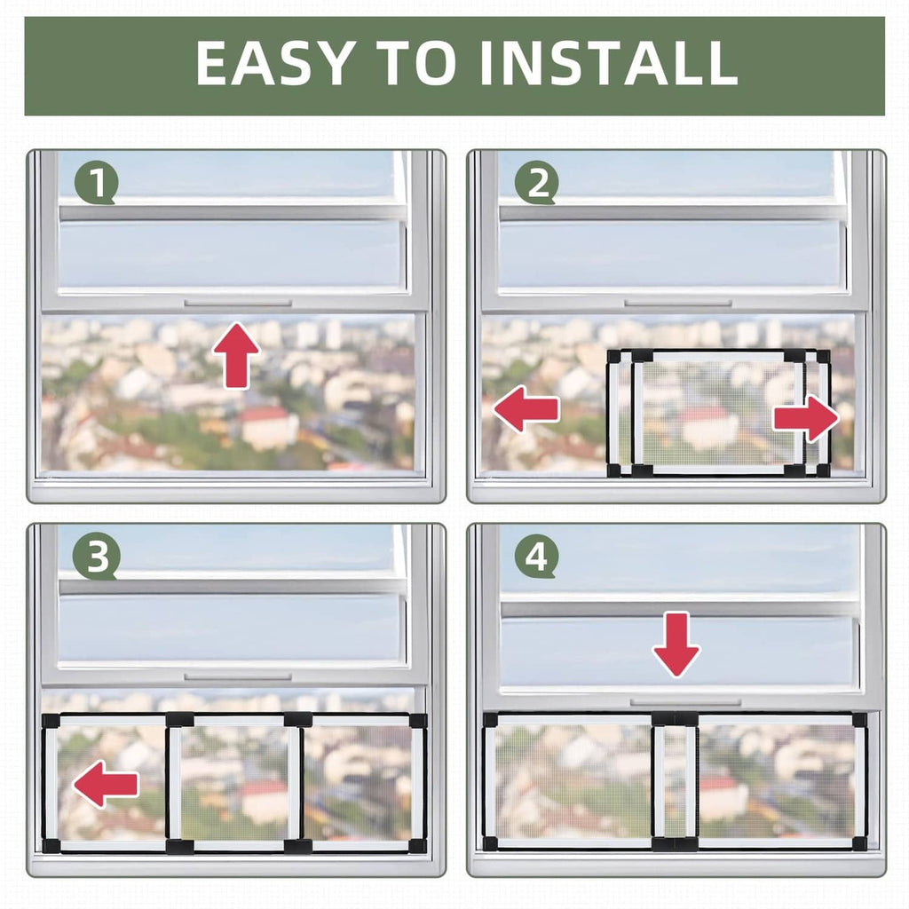 Adjustable window screen with self-contained strips for easy mounting on window frames