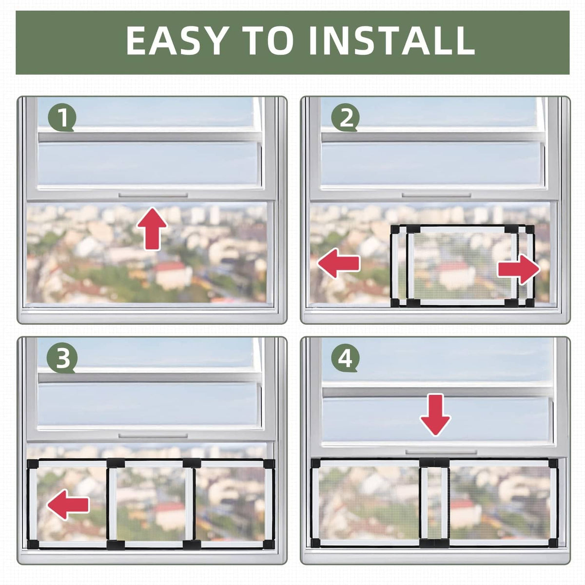 Adjustable window screen with self-contained strips for easy mounting on window frames