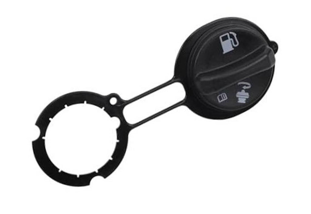 Fuel tank filler cap with black flip-top and opening gauge insert