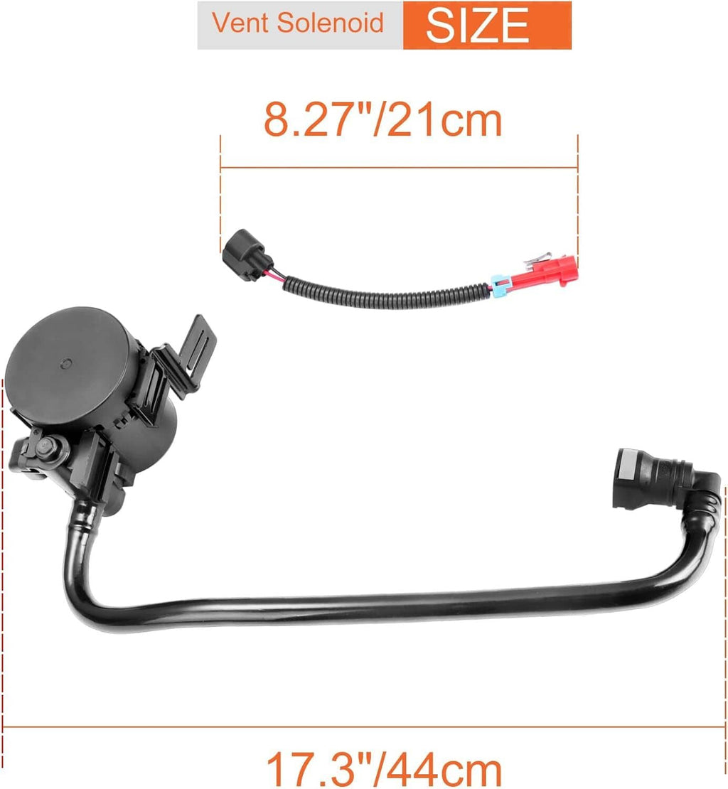Vapor canister vent solenoid valve size diagram showing black hose and connectors