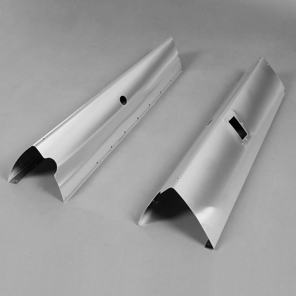 Polished aluminum landing gear leg fairings, LH and RH, pair with black openings