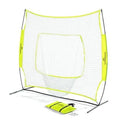7 ft baseball practice backstop net with bow frame, lime green trim and white mesh