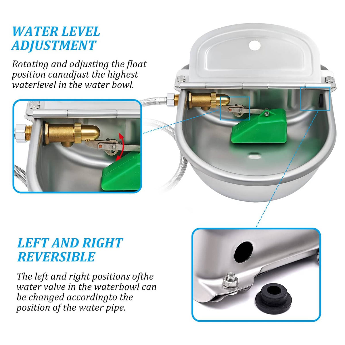 Automatic water dispenser bowl with adjustable flow lever and green float control