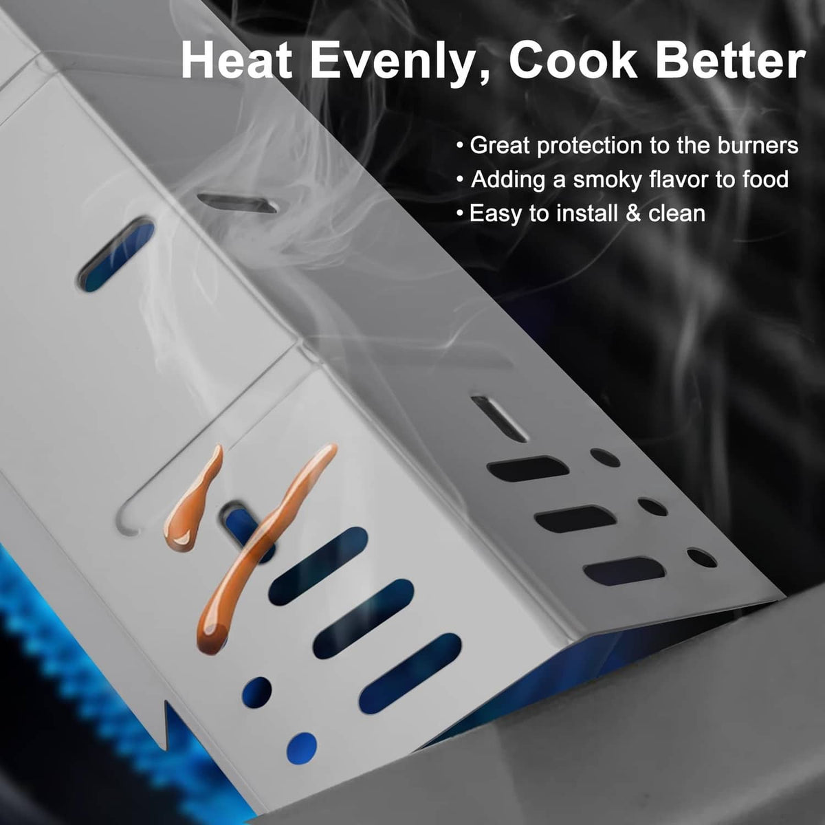 Stainless steel heat plate grate kit with evenly spaced cooking slots