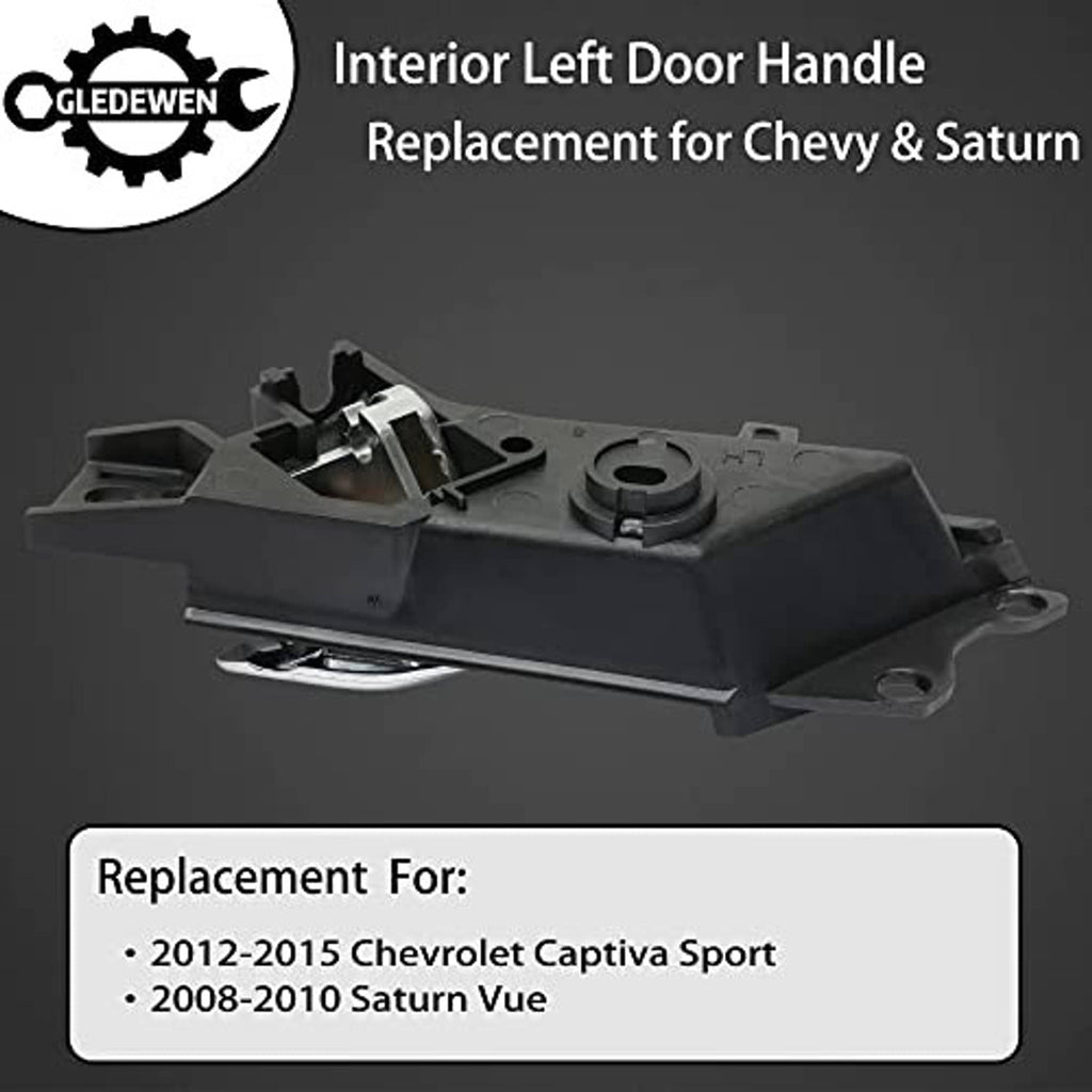 Interior left door handle replacement unit with chrome lever and black plastic base