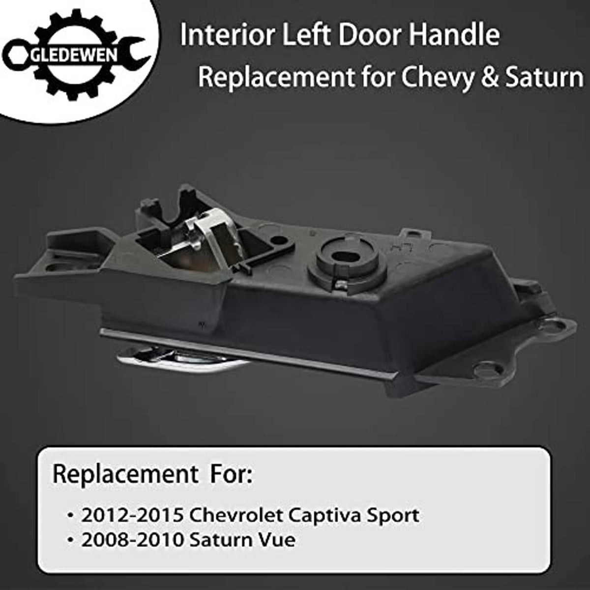 Interior left door handle replacement unit with chrome lever and black plastic base