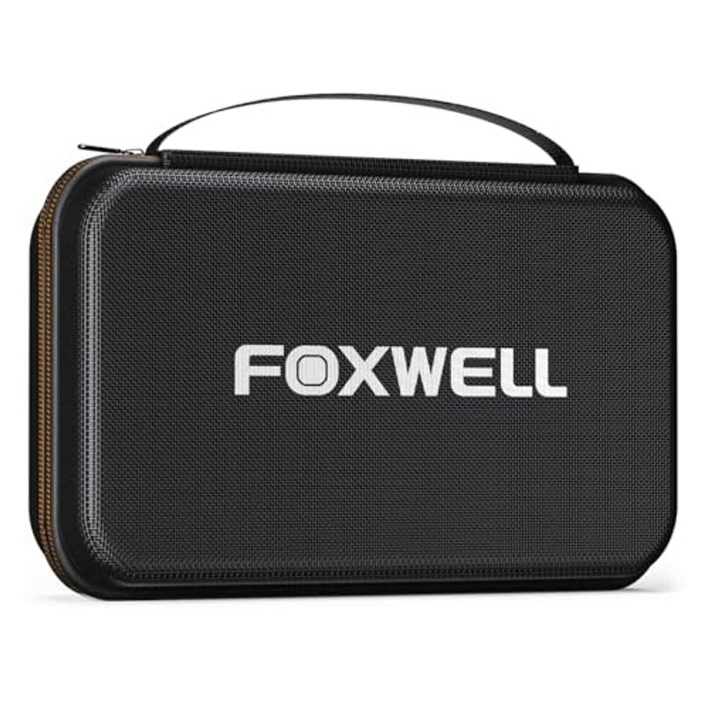 FOXWELL hard-shell carrying case, black textured fabric with top handle and centered logo