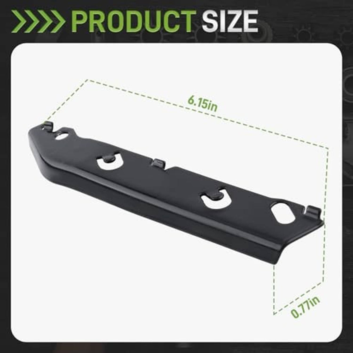 Black metal front bumper brackets with U-shaped cutouts and mounting points