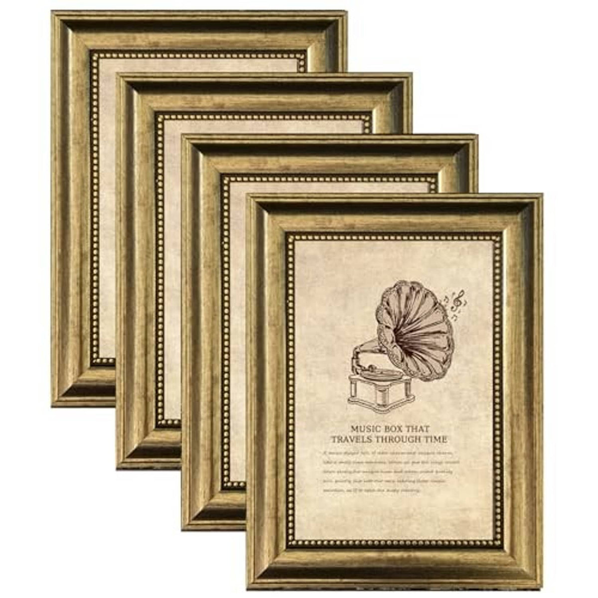 Ornate vintage gold picture frame set, four 5x7 frames with butterfly print
