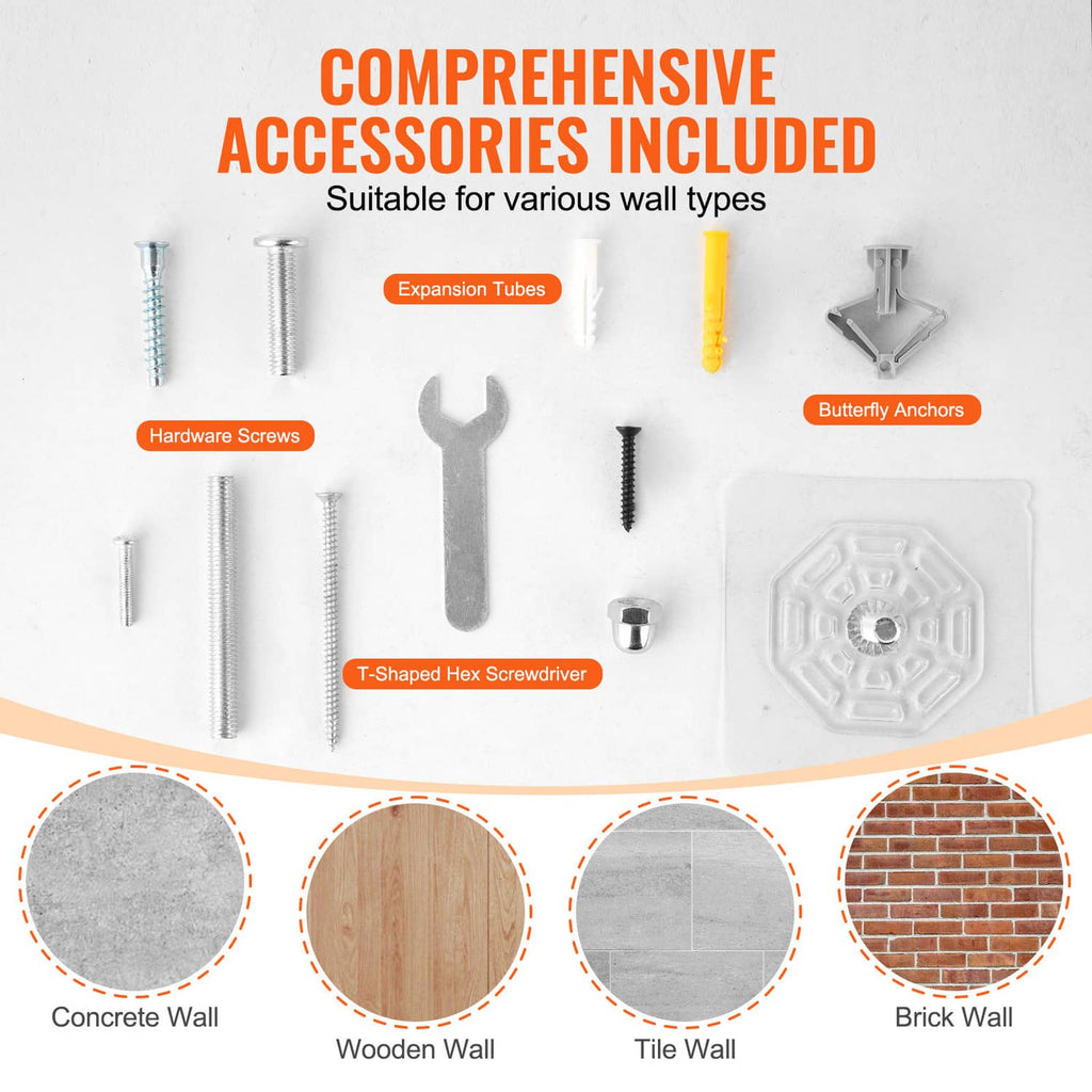 Cat wall shelf mounting hardware set with screws, expansion tubes, and anchors