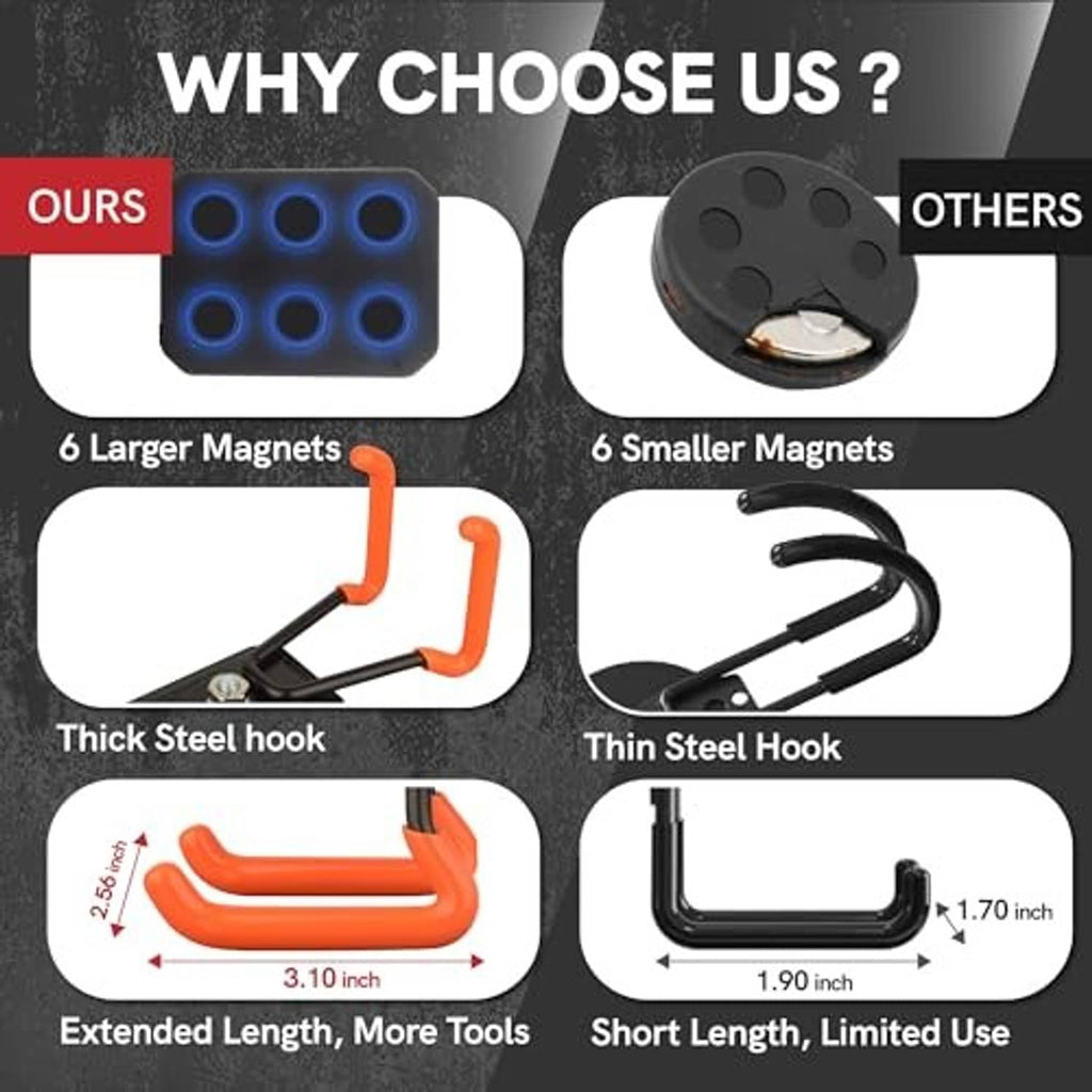 Magnetic garage hook with orange extended rubber-coated U-shaped steel