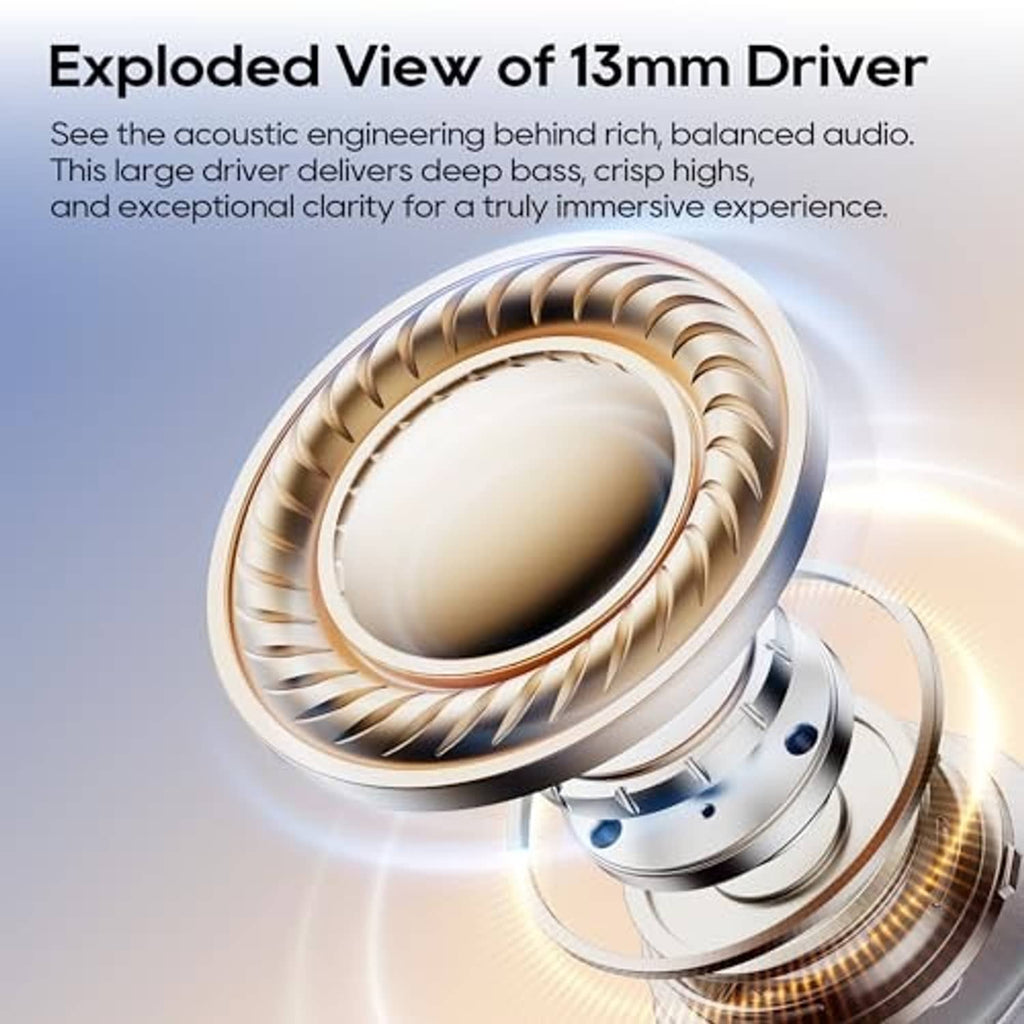 Earbud driver detail with spiral diaphragm inside a metallic earphone module