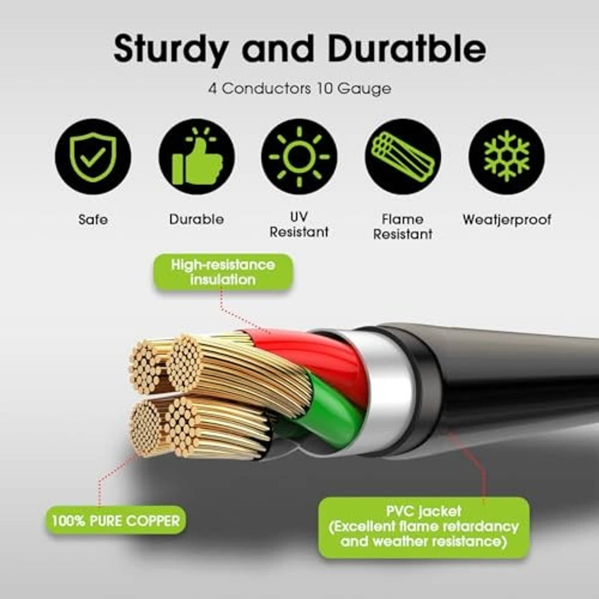 Generator-to-welder adapter cable cross-section with copper conductors in PVC jacket