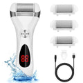White electric foot callus remover with two roller refills shown on side