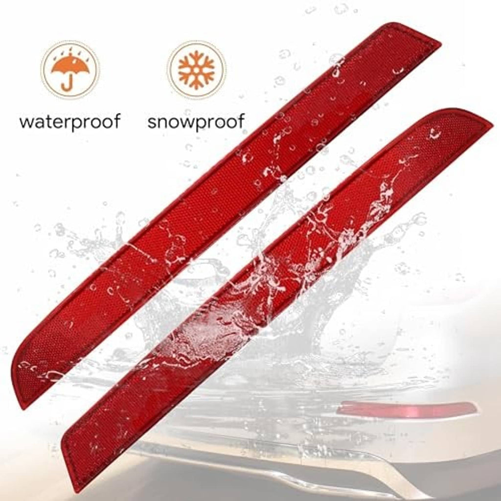Two red curved rear bumper reflectors with water-bead texture, mounting clips
