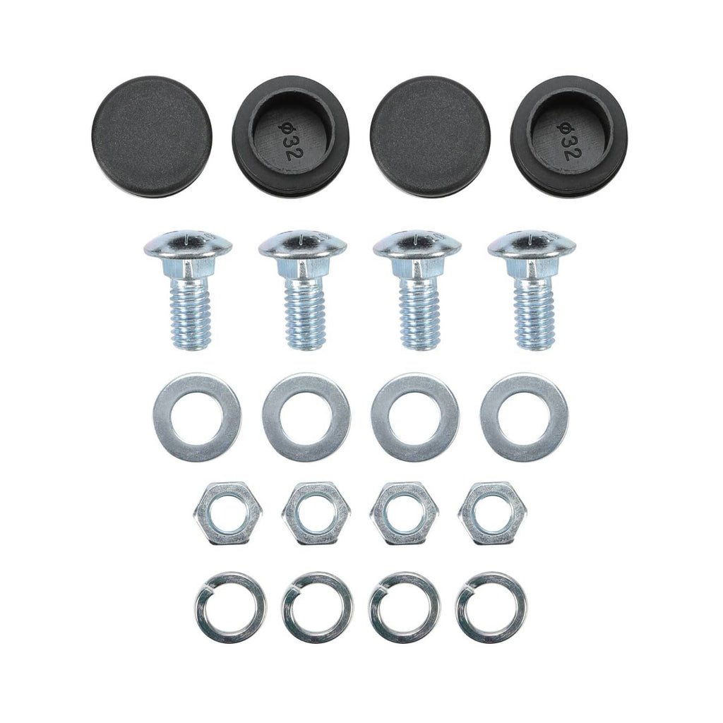 Front bumper hardware set: black caps, bolts, washers, and lock nuts