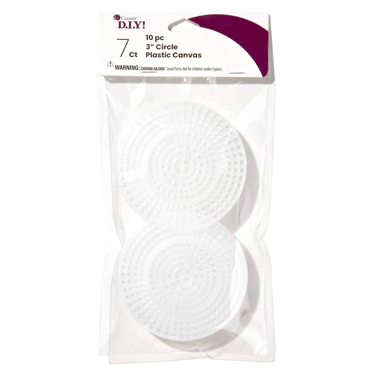 Pack of white round plastic stitch canvases, 2 pieces, with spiral centers and grid