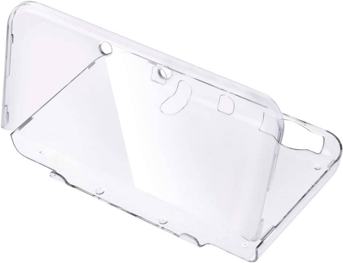 Transparent hard shell case for Nintendo 3DS XL, hinged cover shown from side