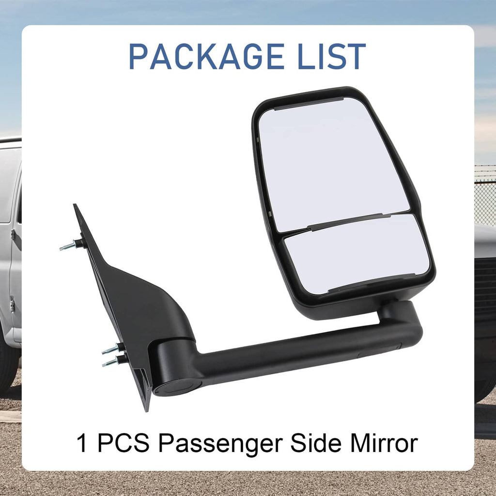 Manual passenger side mirror, black housing with clear glass panel