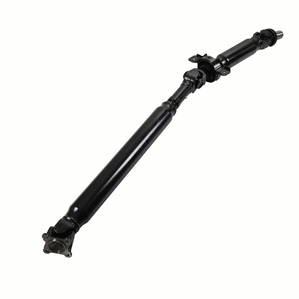 Rear driveshaft prop shaft assembly angled view with end flange mounting plate
