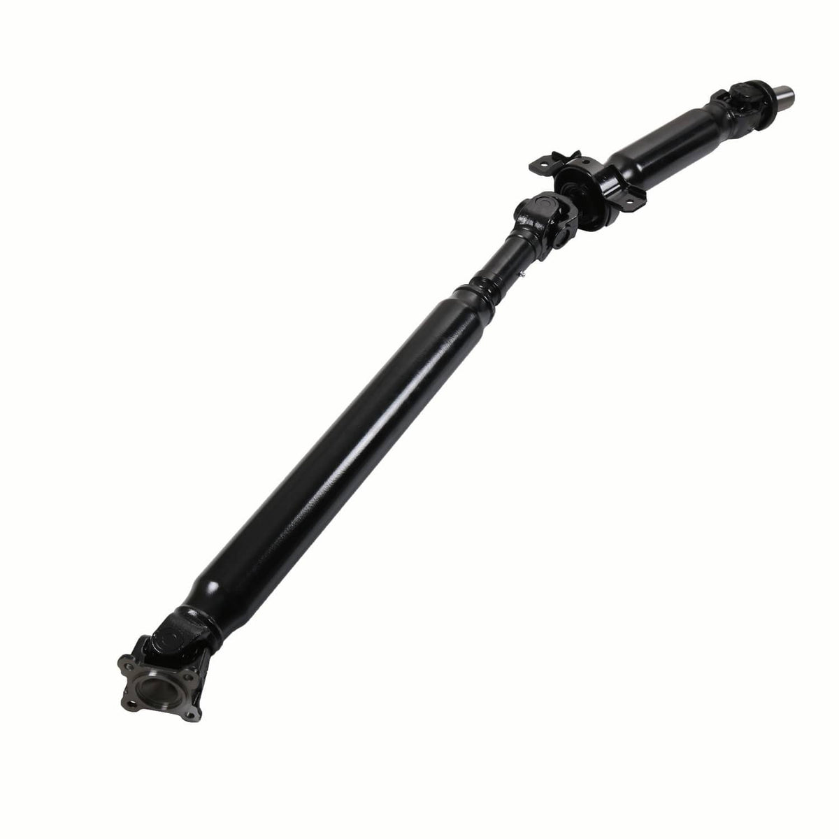 Rear driveshaft prop shaft assembly angled view with end flange mounting plate