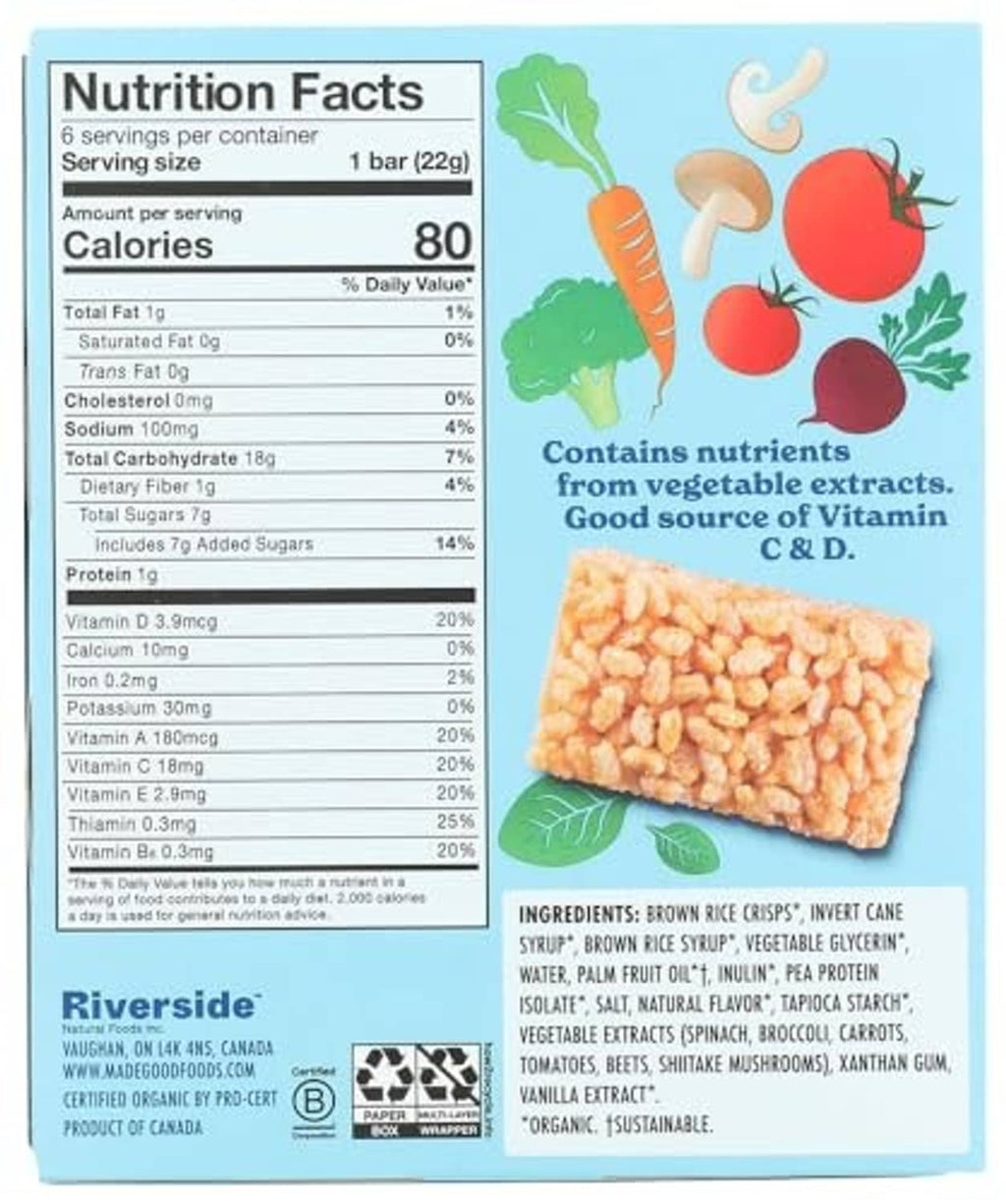 Nutrition facts panel for vanilla crispy squares, calories 80 per bar