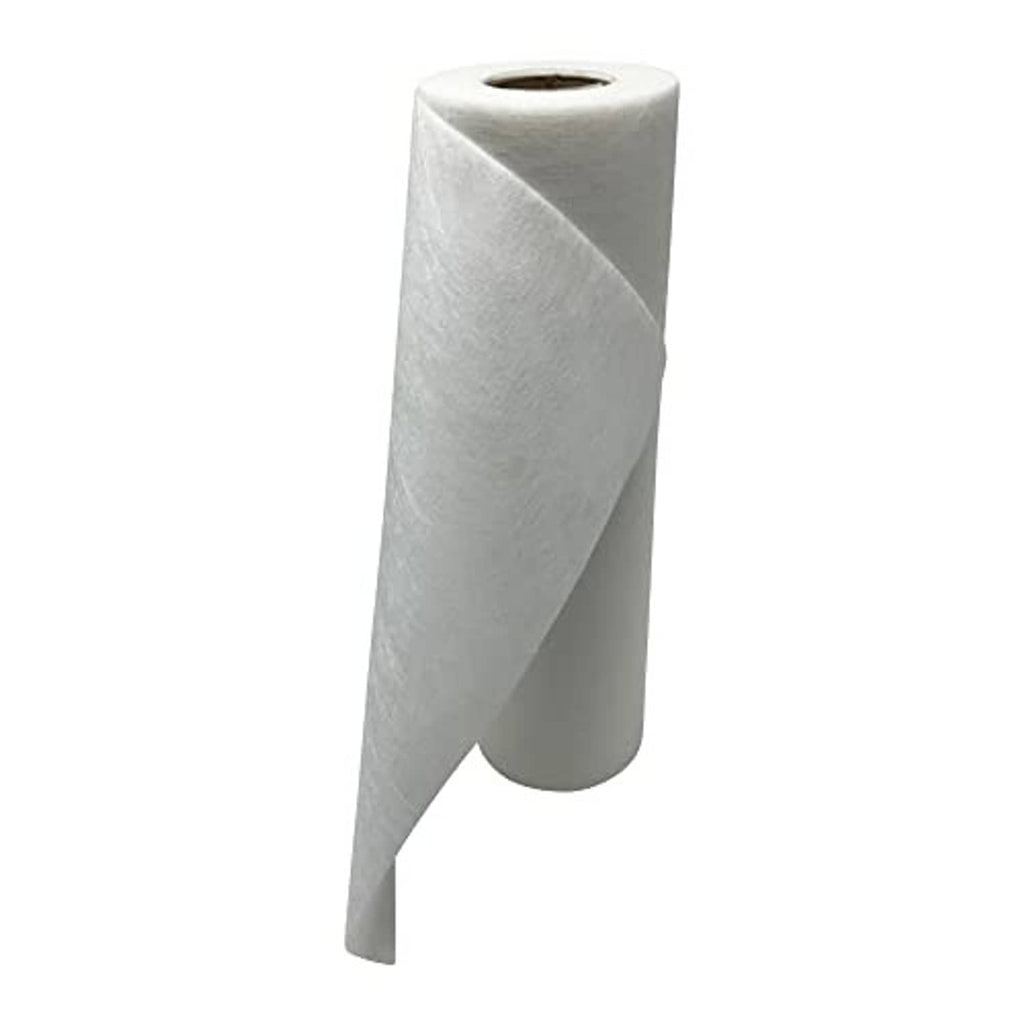 No-show mesh stabilizer roll with white fabric, standing tall with trimmed edge