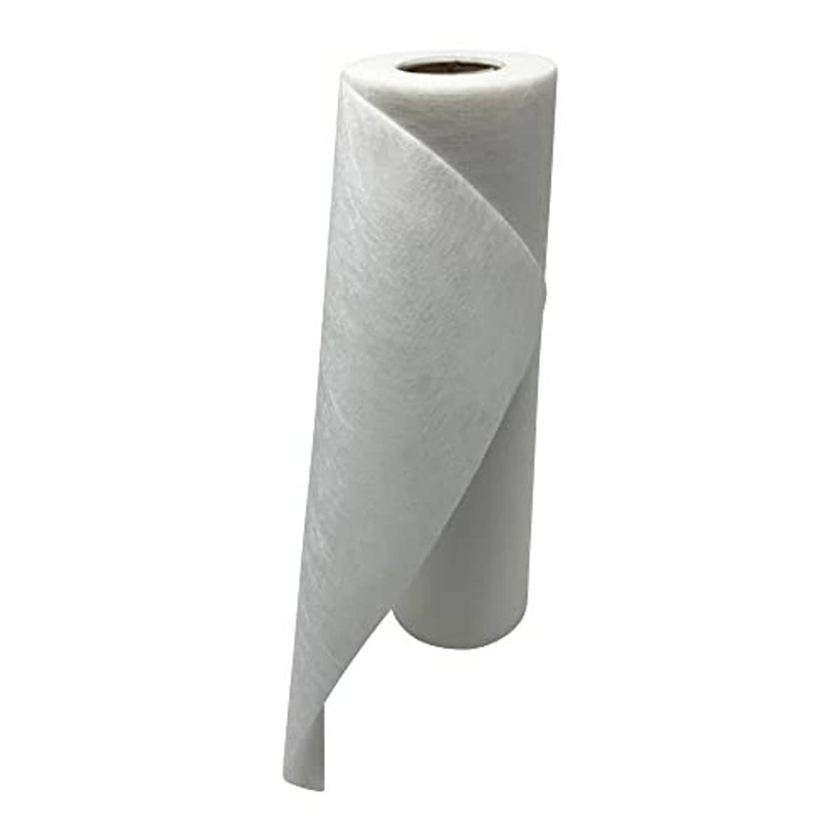 No-show mesh stabilizer roll with white fabric, standing tall with trimmed edge