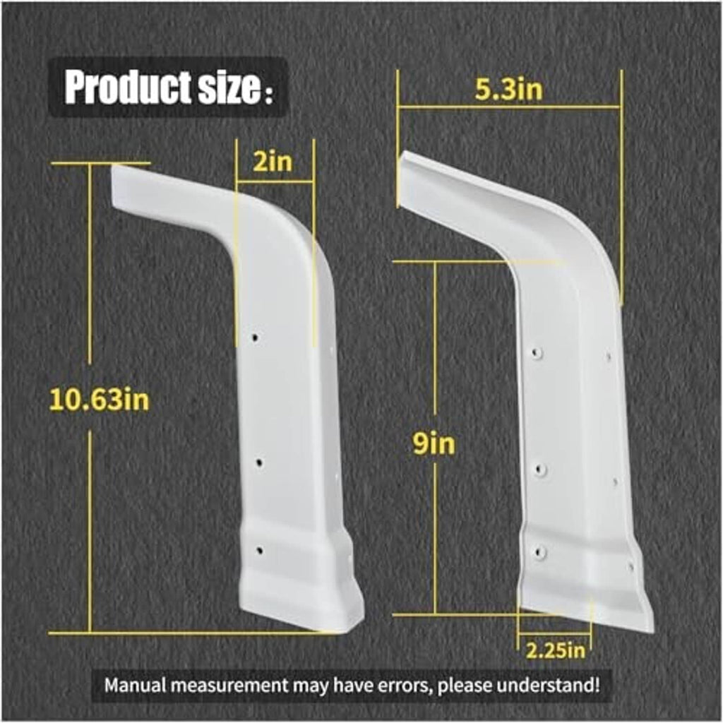 White RV roof corner cap with raised curved profile and mounting holes