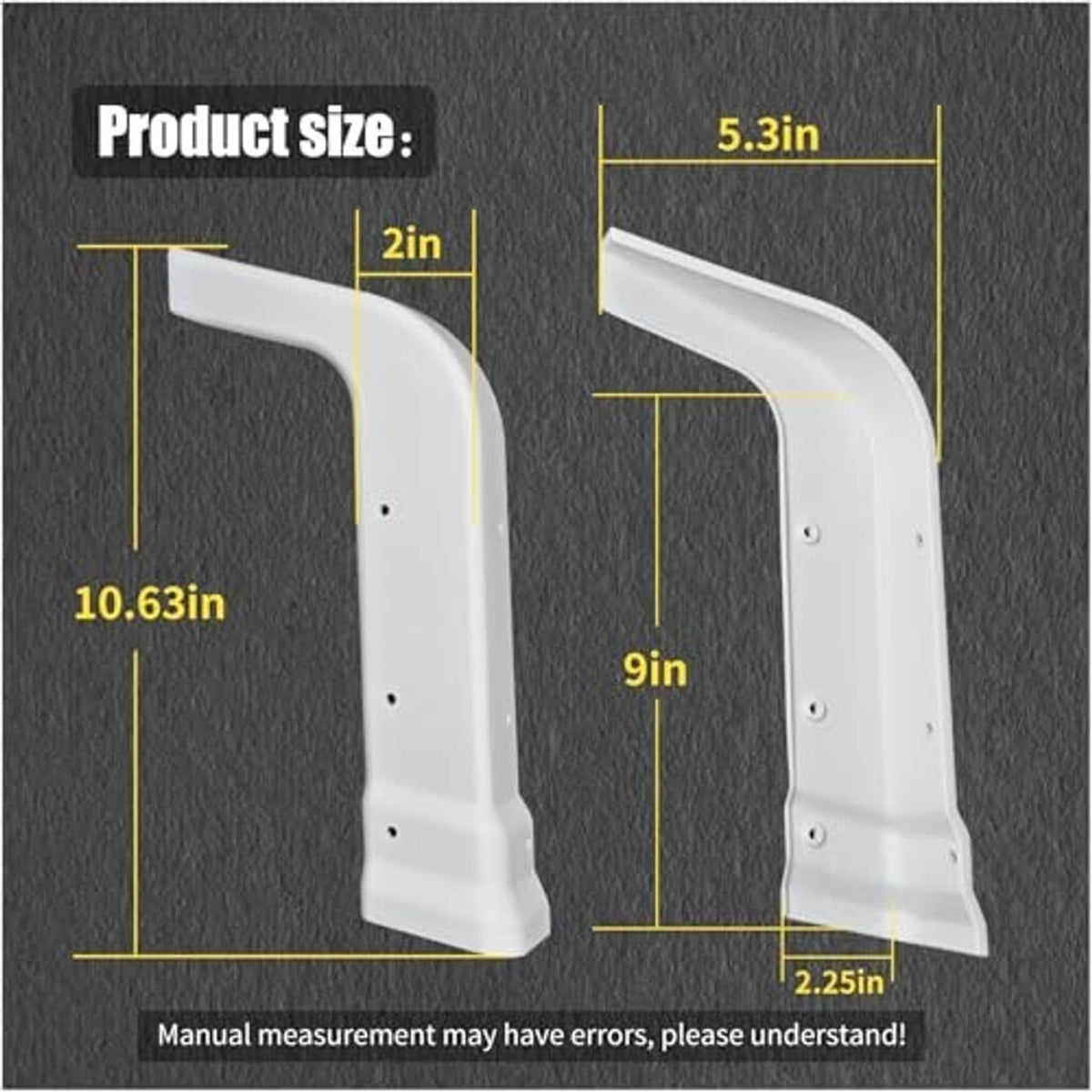 White RV roof corner cap with raised curved profile and mounting holes