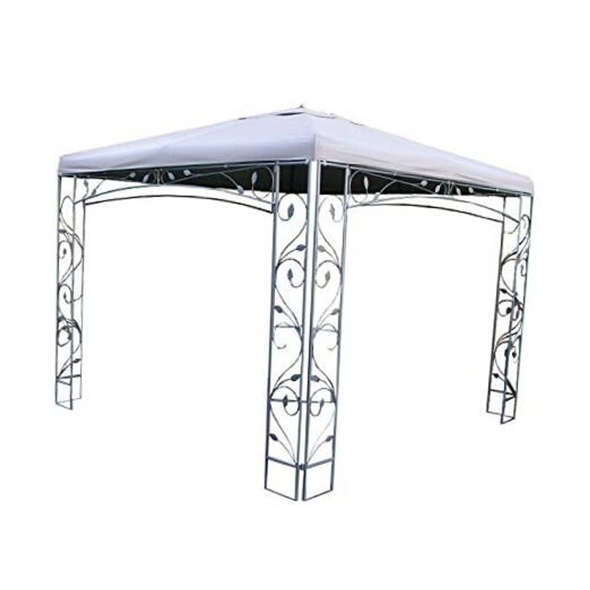 Replacement gazebo canopy top cover with light-colored fabric and metal frame sides