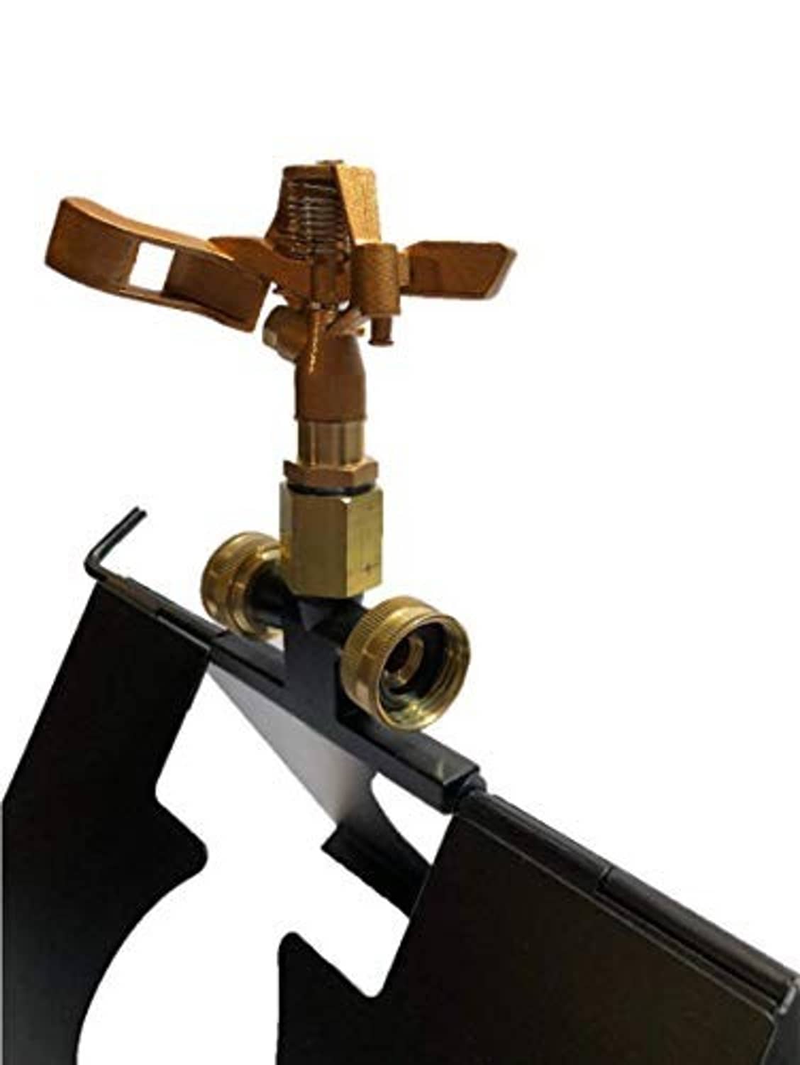 Rooftop sprinkler for wildfire embers with brass fittings and black roof mount plate
