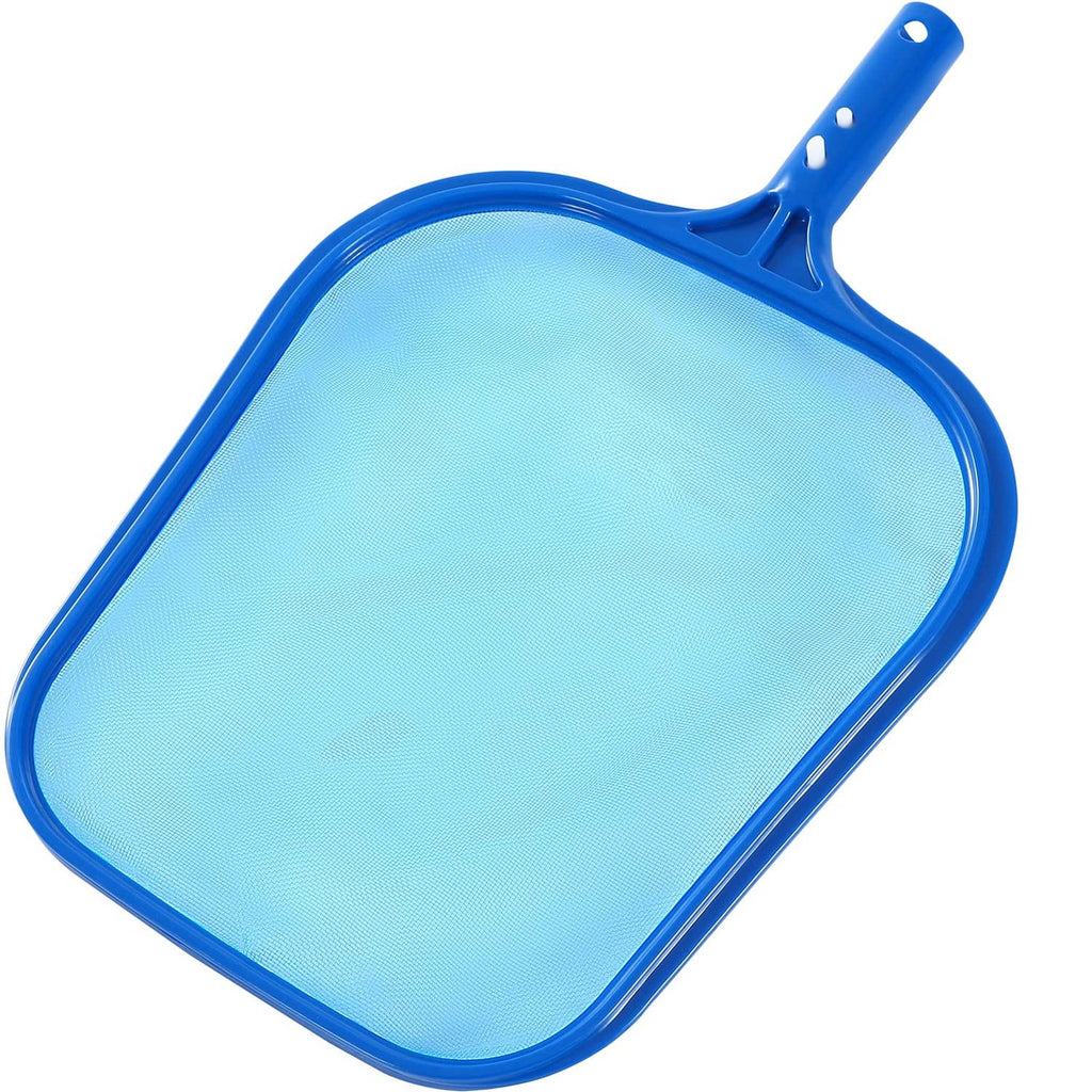 Light blue pool skimmer net with flat screen mesh and short handle head