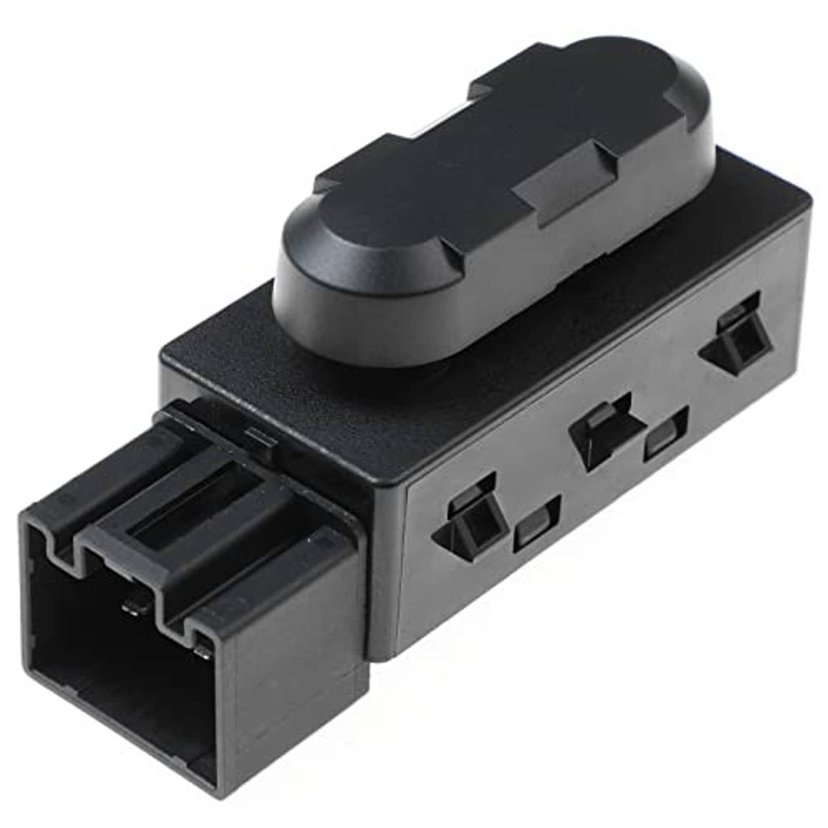 Black power seat switch assembly with oval rocker and front connector openings