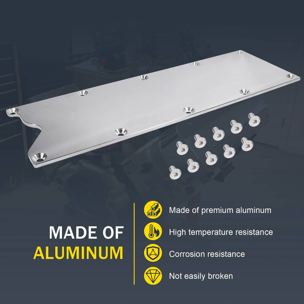 Aluminum knock sensor delete cover plate with included bolts