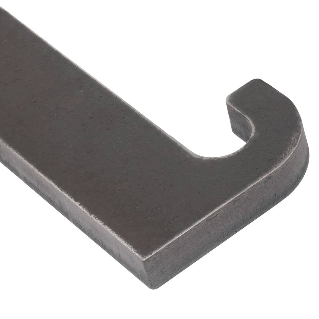 Steel quick-attach loader mount end, dark finish, U-cut opening with smooth edges