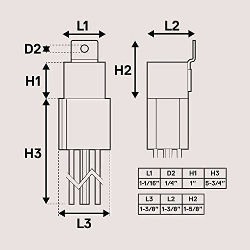 Bosch-style relay pin and terminal size diagram with labeled dimensions