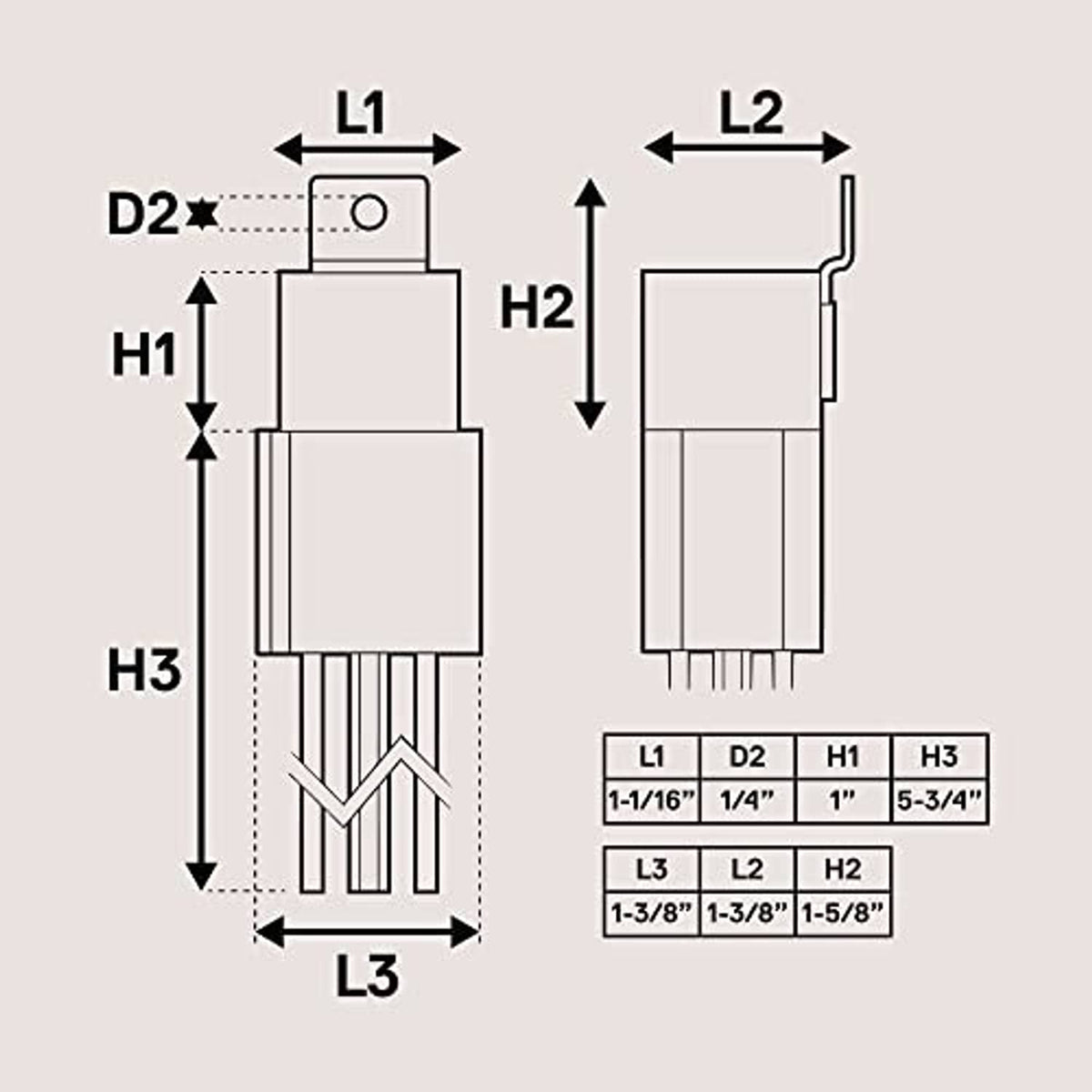 Bosch-style relay pin and terminal size diagram with labeled dimensions