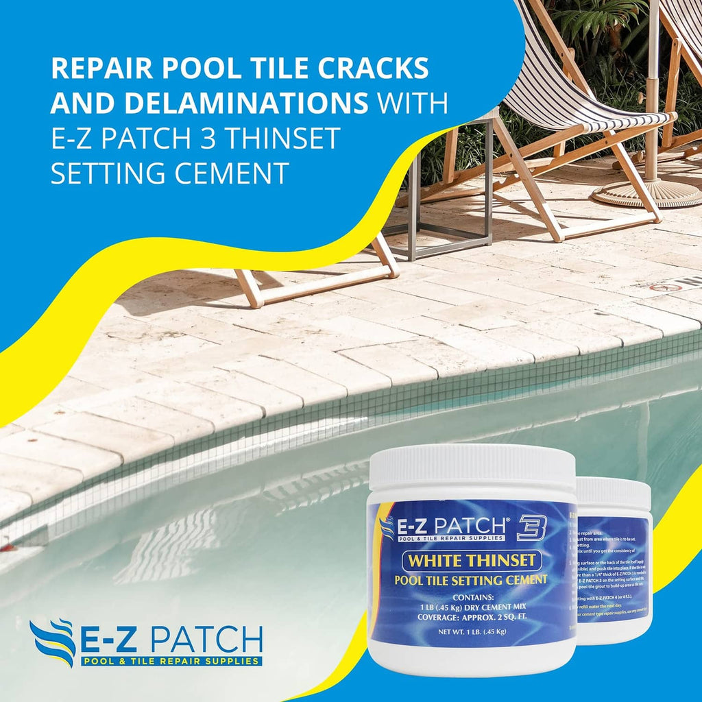 White thinset pool tile setting cement tubs for crack and delamination repair