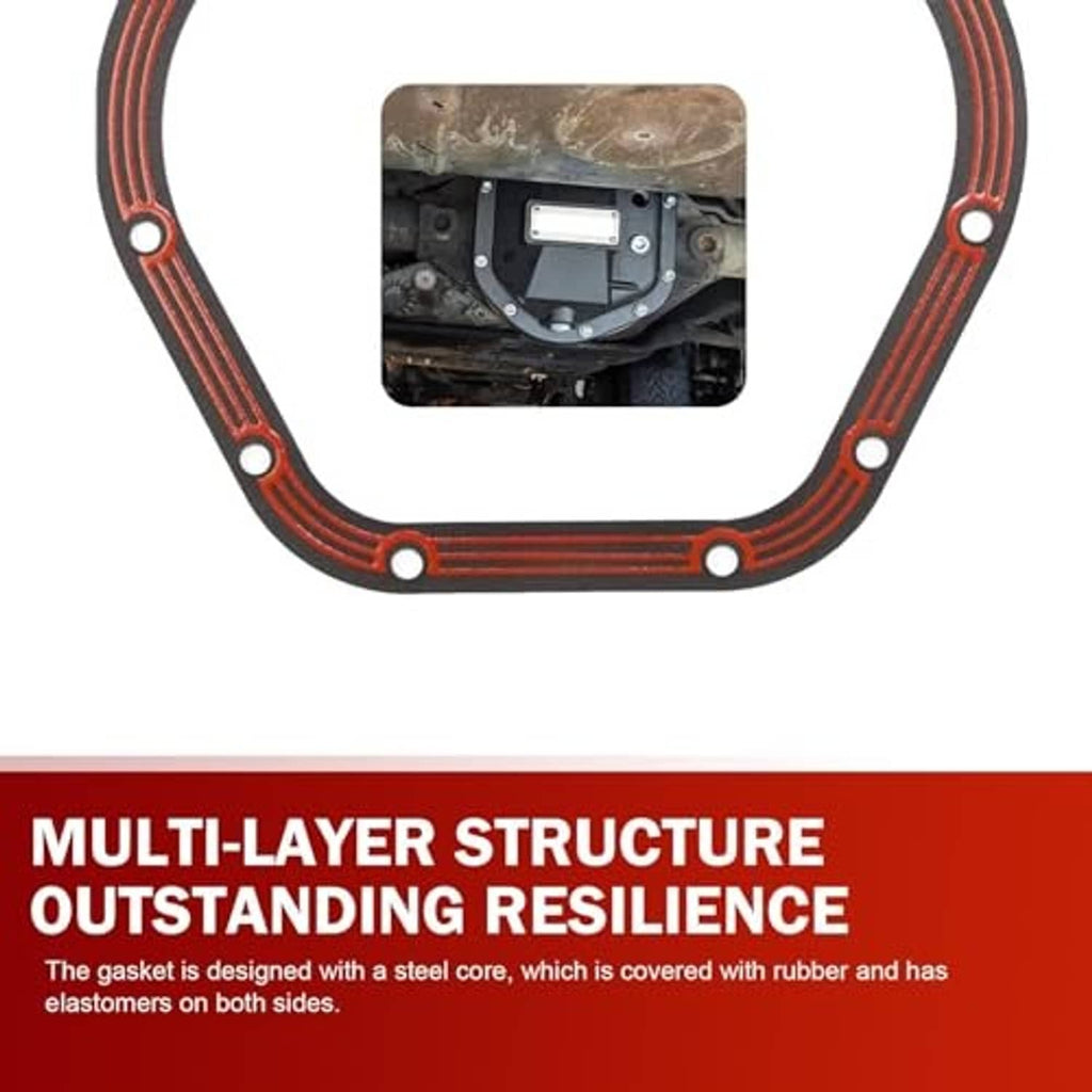 Red oval differential gasket with inset showing mounting area on differential housing