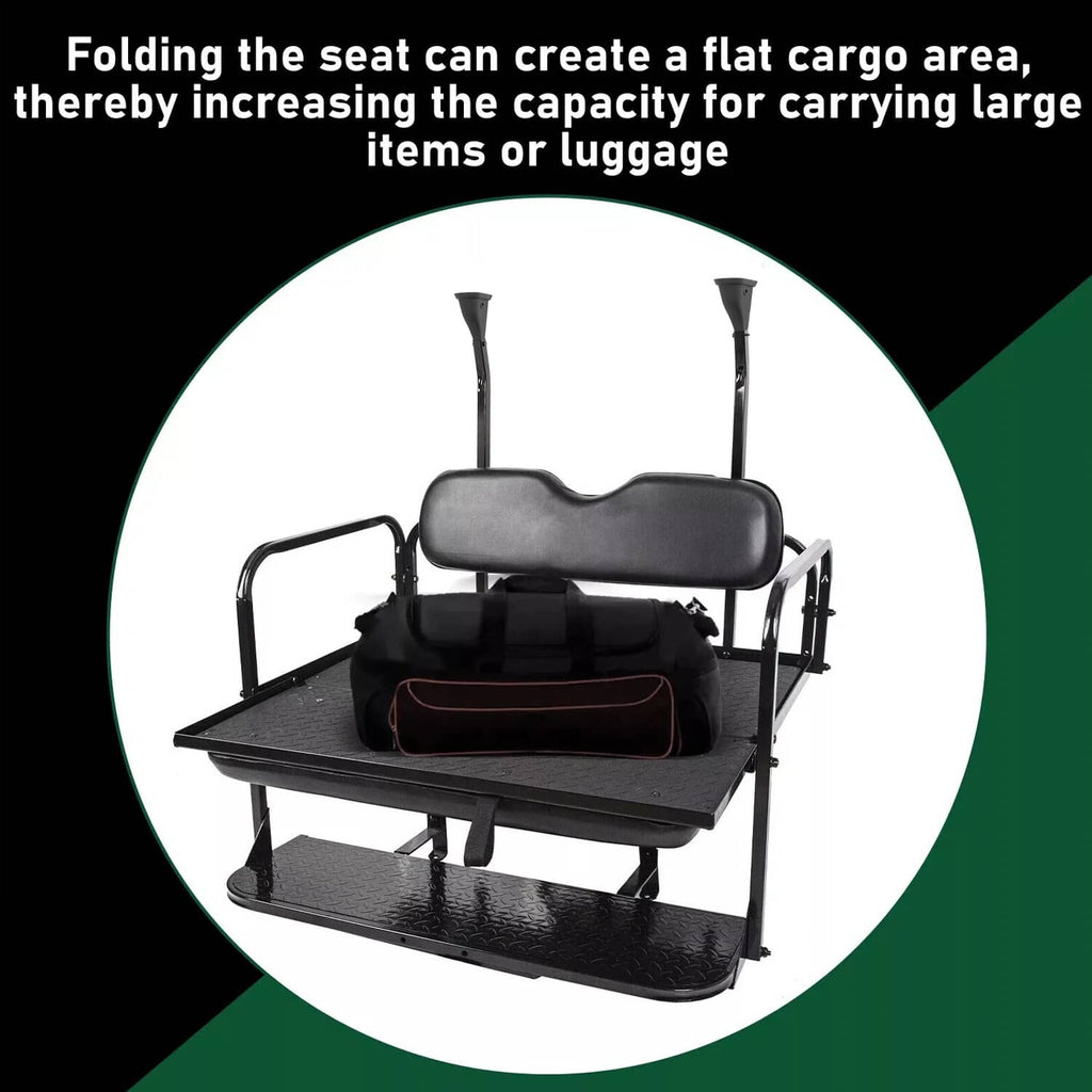Rear flip seat kit that folds into a flat cargo platform on a steel base